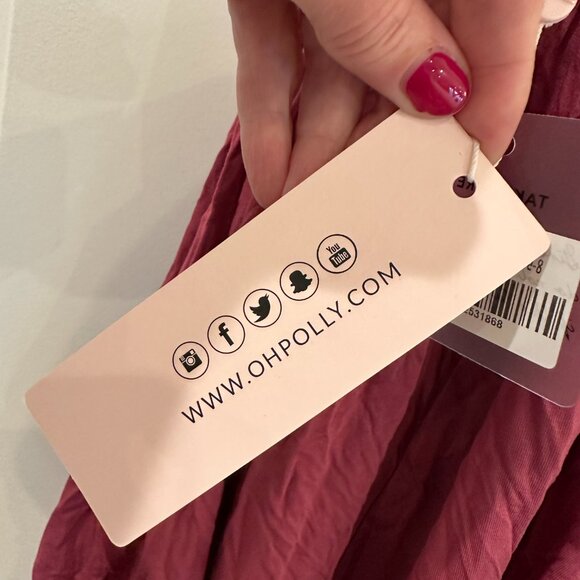 Oh Polly! Dark Pink, Handkerchief Hem, Plunge Neck, Tie Back, Mini Dress - Picture 7 of 9